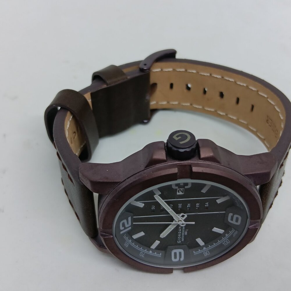 Giordano GD-50007-02 Men's 45mm Brown Multifunction Leather Strap Watch NEW BATT - Picture 5 of 12